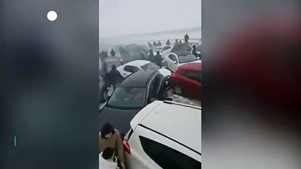 Severe snowstorm causes traffic accident in Kazakhstan