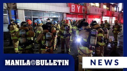 South Korean fire fighters tackle blaze in commercial building in Seongnam