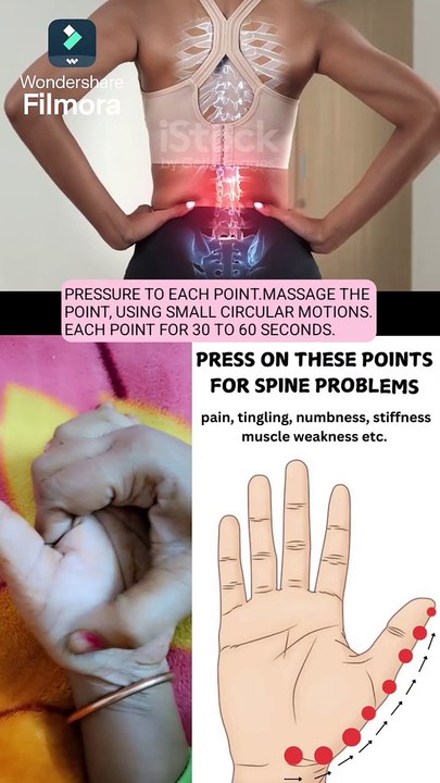 PRESS ON THESE POINTS FOR SPINE PROBLEMS  pain, tingling, numbness, stiffness muscle weakness etc.