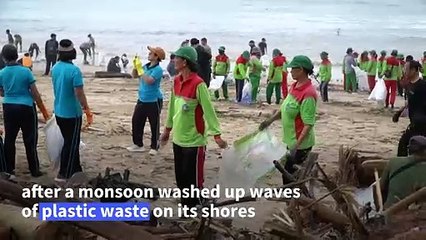 Volunteers clean up Bali's beach from monsoon-driven plastic pollution