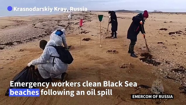 Clean-up operation launched on beaches of the Black Sea following oil spill