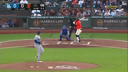 Heliot Ramos' (Giants) bat gets caught in the netting (6/28/24)