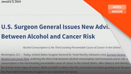 Pakar bedah A.S gesa amaran kanser untuk minuman alkohol