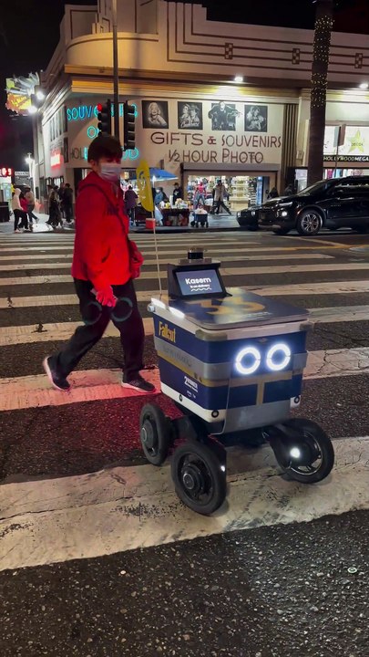 Delivery Robot Freezes at Crosswalk—Hollywood Walk of Fame Holiday Drama!