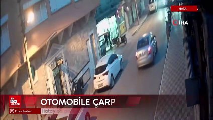 Hatay'da park halindeki otomobile çarpıp takla attı