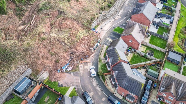 Homeowners £400k new build homes cut off by landslip which has blocked road