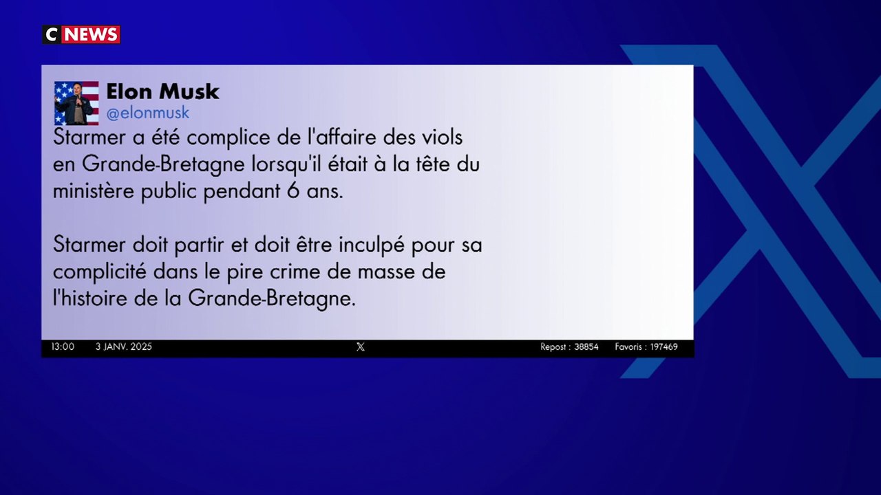 Royaume-Uni : Elon Musk s'en prend à Keir Starmer au sujet d'une vaste affaire de viols