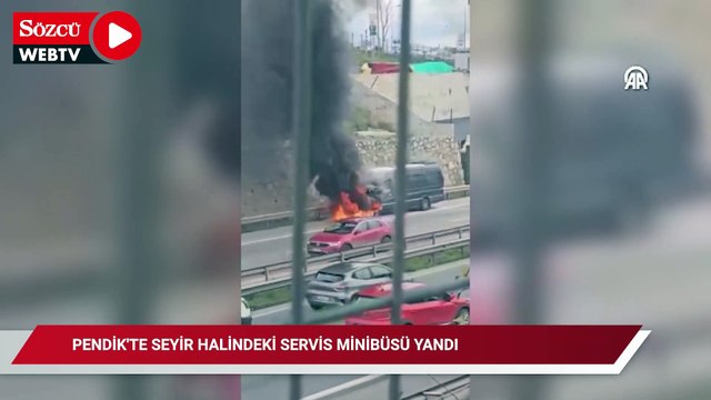 Pendik'te seyir halindeki servis minibüsü yandı