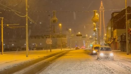 Snow falls in Blackpool coating roads and buildings