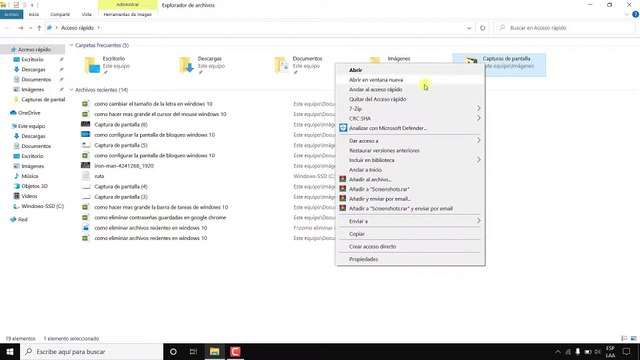 Como eliminar Carpetas Frecuentes en Windows 10