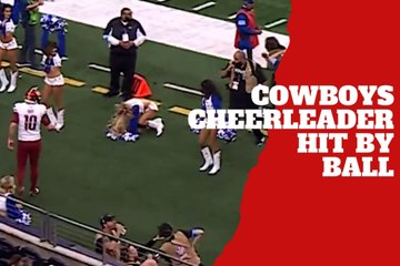Dallas Cowboys cheerleader hit by ball after Brandon Aubrey's kick goes awry