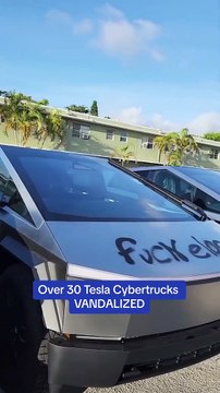 Vandals spray paints 'Fk Elon' on 34 new Tesla Cybertrucks in Florida