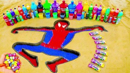 How to make Rainbow Spiderman with Orbeez, Big Fanta, Monster, Coca-Cola vs Mentos & Popular Sodas