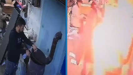 Sultangazi'de sobayı tinerle yakmaya çalışan kişinin yüzünün yanması güvenlik kamerasında