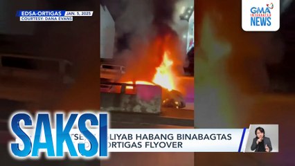 Kotse, nagliyab habang binabagtas ang EDSA-Ortigas Flyover | Saksi