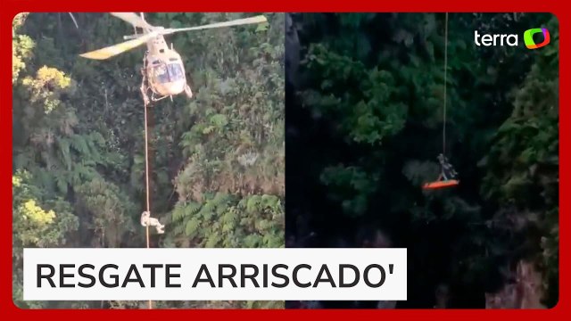 Canoísta é resgatado por helicóptero após cair de cachoeira em cânion de SC