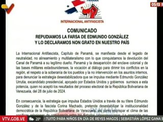 Internacional Antifascista capítulo de Panamá repudia la trama desestabilizadora de Edmundo González