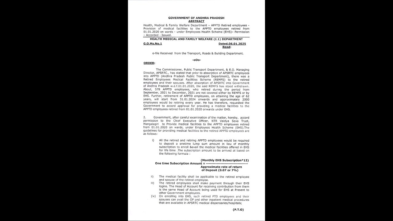 Ap vja 19 07 govt sanction ehs fecility to rtc retired employees av