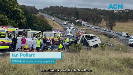 Eight hurt in highway bus rollover