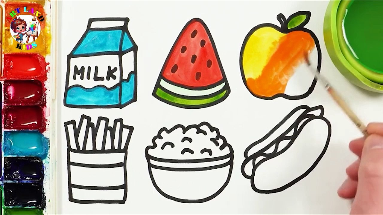🍔🌭🧃 Yummy Foods Drawing for Kids 🍟🍉🍎 - video Dailymotion