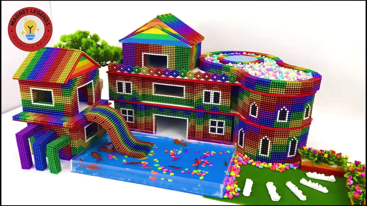 DIY - Cómo hacer una villa de 2 plantas con una hermosa piscina con bolas magnéticas | ASMR