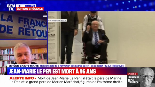 Mort de Jean-Marie Le Pen: Il est considéré par des millions de Français comme un lanceur d'alertes , réagit Jérôme Sainte-Marie, membre du RN
