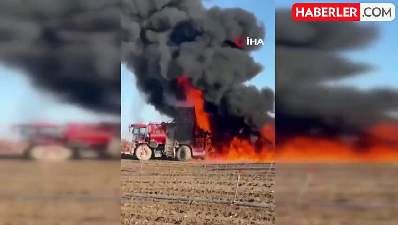 Konya'da Pancar Söküm Makinesi Yangını