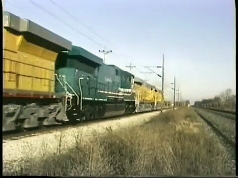 UP AC6044CW s and GE AC6000CW Green Machine demo on GE test track. Erie, PA. 12-20-95. Time 3_00 pm.