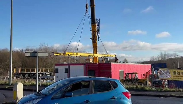 Parts of structure of new McDonald's restaurant arrive and are assembled on site off Joseph Locke Way, Crediton (Alan Quick, Crediton Courier)