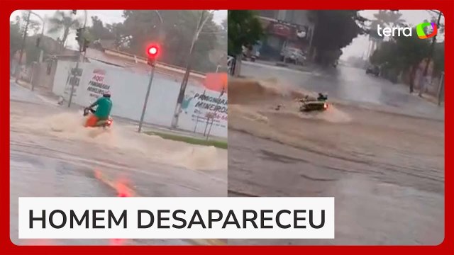 Motociclista é arrastado por enxurrada e cai em córrego durante temporal em cidade de Goiás