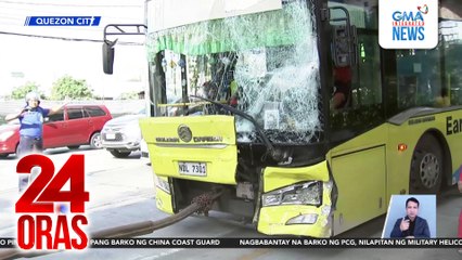 Bus na nawalan umano ng preno, binangga ang isa pang bus sa EDSA Carousel; May nadamay na isang sasakyan | 24 Oras