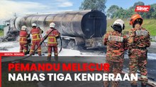 Pemandu lori tangki melecur, nahas tiga kenderaan