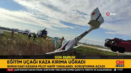 SON DAKİKA! Bursa’da pistten çıkan eğitim uçağının pilotu yaralandı | Video Haber