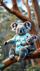 Adorable Baby & Koala Cub on a Tree Branch  Pet Portal #viral Video #fyp #usa