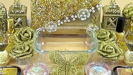 GOLD SLIME _ Mixing makeup and glitter into Clear Slime _ Satisfying Slime Videos