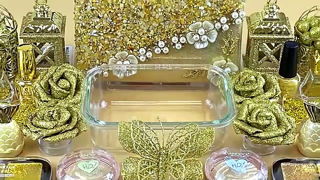 GOLD SLIME _ Mixing makeup and glitter into Clear Slime _ Satisfying Slime Videos