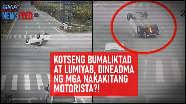Kotseng bumaliktad at lumiyab, dineadma ng mga nakakitang motorista?! | GMA Integrated Newsfeed