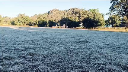 पचमढ़ी में न्यूनतम तापमान होने से घास के मैदान पर जमी ओस की बुंदे