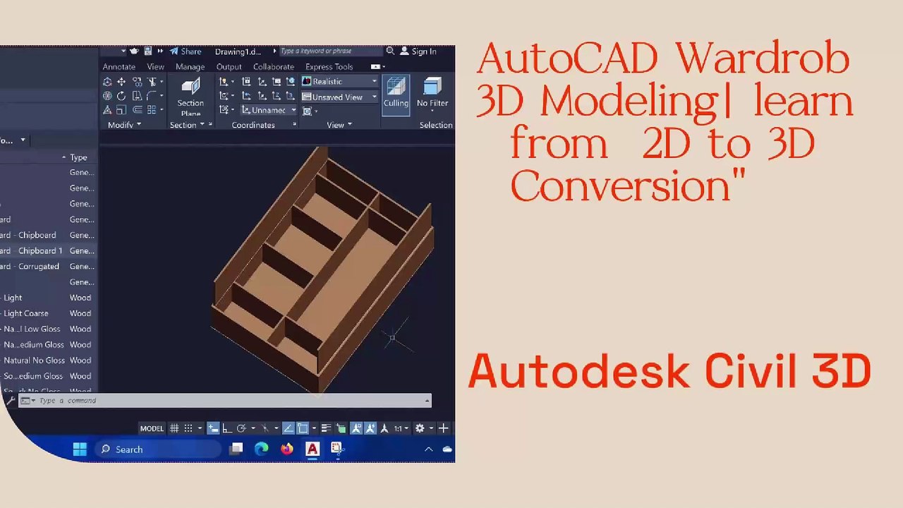 AutoCAD Wardrobe 3D Modeling | learn from 2D to 3D Conversion" #3dmodeling #autocadcivil3d #autocad #Autodesk #civil3d