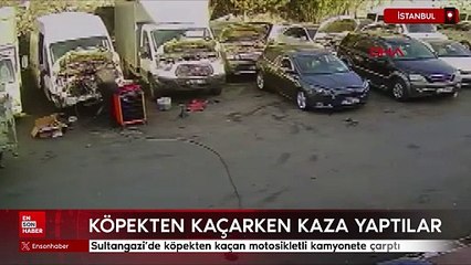 Sultangazi'de köpekten kaçan motosikletli kamyonete çarptı