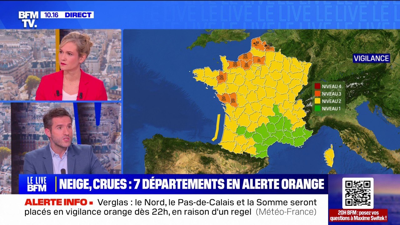 Neige, verglas, crues: sept départements placés en vigilance orange par Météo-France