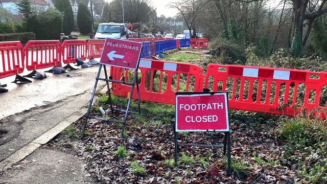 Pavement landslip area on St Helens Road, Hastings, East Sussex