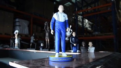 Tony Clark with his sculptures of Leeds United legends