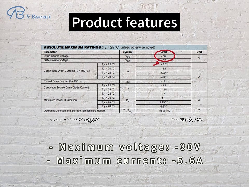 CJ2307-VB is a SOT23 package P-Channel field effect MOS tube