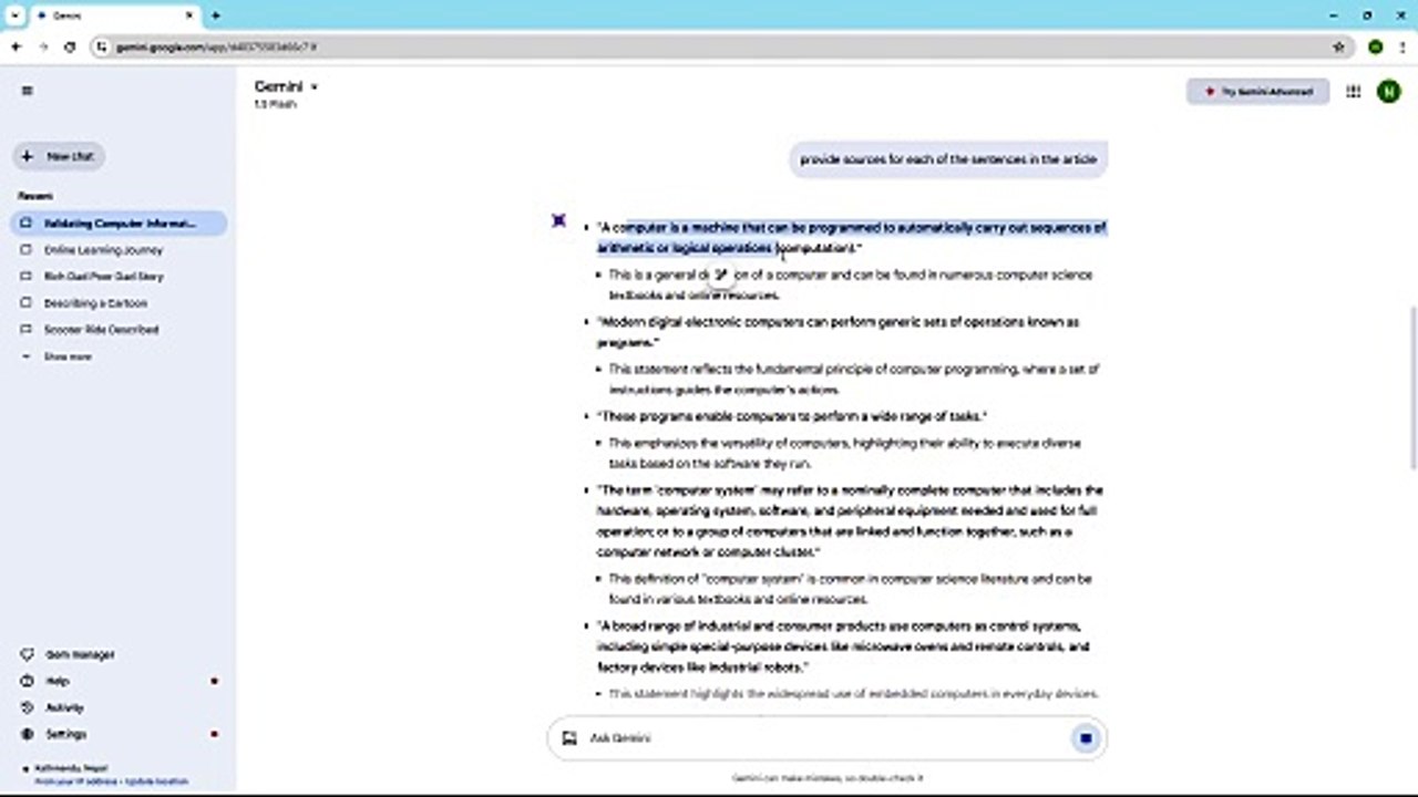 Google Gemini Course Section 51 Verifying Existing Information Source