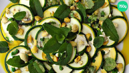 Carpaccio de cougerttes jaunes chèvre et menthe