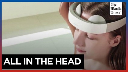 A headband-like device alleviates depression with electric current to brain