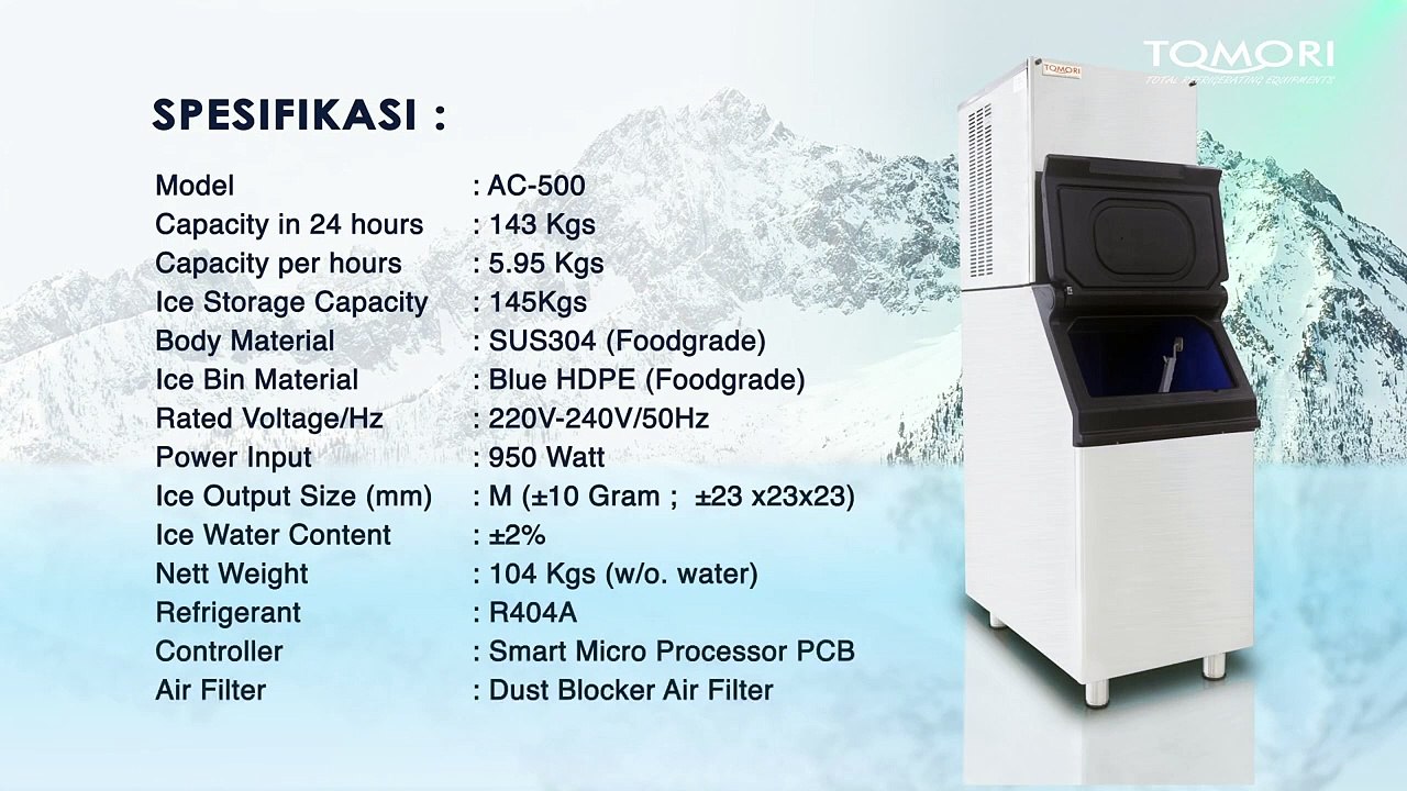 CARA PENGOPERASIAN MESIN ES KRISTAL YANG MENGHASILKAN 145KG PERHARI - TOMORI ICE CUBE MAKER AC-500