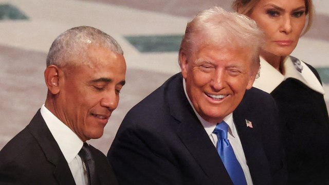 Trump y Obama comparten risas durante el funeral de Estado de Jimmy Carter