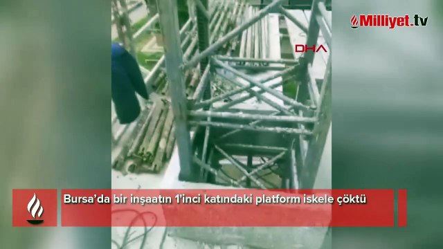 Ölümle burun buruna geldi! Çöken iskele ile zemin kata düşen işçi, o anları kaydetti
